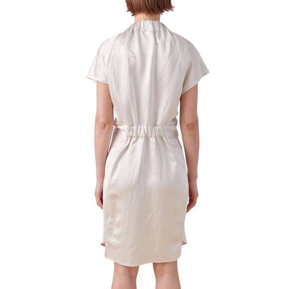 Zero + Maria Cornejo Stella Silver White Satin Ruched Gathered Cocktail Dress - Picture 3 of 16